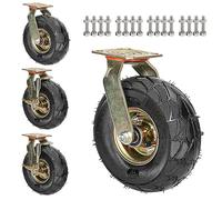 SAGIDAR 4 Pezzi Ruote Pivontanti con Freno, Ruote Industriali Ruotabili A 360°, Ruota Gonfiabile di Gomma con Viti, Ø 200mm/250mm, Silenziose Rotelle per Mobili, Rotella di Trasporto Pesanti