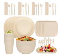 Sagiterra Piatti da campeggio, set di stoviglie da picnic per 4 persone, accessori da campeggio in plastica per feste, casa, picnic, leggeri, lavabili in microonde e lavastoviglie (1, bianco 48 pezzi)