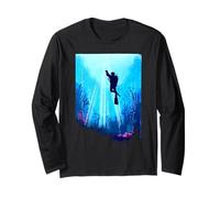 Sagoma della barriera corallina Subacquea di Scuba Diver Ocean Scene Maglia a Manica