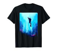 Sagoma della barriera corallina Subacquea di Scuba Diver Ocean Scene Maglietta