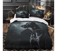 Sagoma di cane nero copripiumino Set di 3 Pezzi microfibra morbida stampa 3D con federe per cuscini cerniera nascosta orrore gotico Set Di Copripiumino for coppie e ragazzi Single（135x200cm）