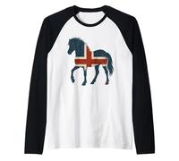 Sagoma di cavallo islandese bandiera islandese pony islandese Maglia con Maniche Raglan