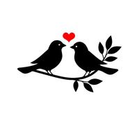 sagoma di due uccelli uno di fronte all'altro e una forma di cuore sopra di loro Adesivi con scritte 54.4x94.4cm Decorazione negozio Nero