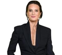 Sagoma di Elizabeth Day (vestito nero) a metà corpo