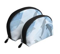 Sagoma di pesce delfino, Borsa per trucco a conchiglia Portamonete da donna Borsa da toilette piccola Borsa per cosmetici 2 pezzi
