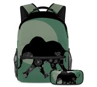 Sagome di elefanti per migliorare la tua esperienza scolastica, prendi questo zaino con astuccio per ragazzi, ragazze, adolescenti, Multicolore#01, B:29.4x20x40cm P:19x7.5x3.8cm, Zaini Daypack