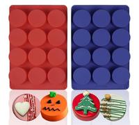SAGOOITS Oreo - 2 stampi rotondi in silicone per cioccolato, 12 cavità, per cioccolatini, oreo, biscotti, caramelle, gelatina, mini torte e muffin, colore: rosso e blu