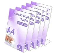 Sagreeny 5 Pezzi Acrilico Espositore A4, Espositore in A4 Espositore da Tavolo Inclinato a Forma di L, Porta Menu in Acrilico Trasparente, per Ristoranti Banco da Tavolo Ufficio Negozio