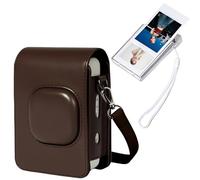 Sagreeny Custodia protettiva in pelle PU per fotocamera istantanea con tracolla regolabile e scatola trasparente compatibile con Fujifilm Instax Mini LiPlay, Foglia d'acero marrone, custodia per