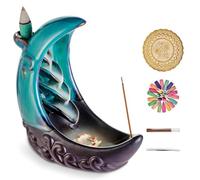 SagTuol Porta incenso a cascata, Fontana incenso cascata,Backflow incense burner in ceramica con 100 Coni d'Incenso + 30 Bastoncini, bruciatore incenso a cascata,Ornamento per Aromaterapia (Blu-M)