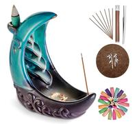 SagTuol Porta incenso Cascata, Bruciatore incenso a cascata, Backflow incense burner in ceramica con 100 Coni d'Incenso + 30 Bastoncini, bruciatore incenso a cascata,Ornamento per Aromaterapia (Blu)