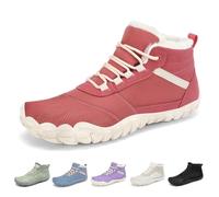 SAGUARO Barefoot Donna Invernali Scarponcini Caldi, Scarpe Minimaliste con Punta Ampia e Suola Drop Zero, Stivaletti Trekking Passeggio Città Rosso, Gr.38