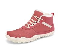 SAGUARO Barefoot Donna Invernali Scarponcini Caldi, Scarpe Minimaliste con Punta Ampia e Suola Drop Zero, Stivaletti Trekking Passeggio Città Rosso, Gr.36