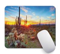 Saguaro - Tappetino per mouse, motivo: sole tramonta tra i fiori di Saguaro nel deserto di Sonora, tappetino per mouse rettangolare in gomma antiscivolo, dimensioni standard, multicolore