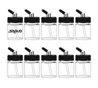 SAGUD Set di 10 Bottiglie in Vetro per aerografo, 20 CC, con 10 Tappi adattatori, Kit per sifone a Doppia Azione