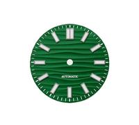 Saharuse Quadrante con Motivo a Onde 1pc for Movimento NH35NH36 28,5 mm Indice a Doppia Barra Logo Personalizzato Ore 3/6/nessuna Data(Green,No Date No Logo)