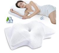 SAHEYER Cuscino Cervicale, 2 in 1 Cuscino Ergonomico Memory Foam per Dormire il Supporto della nuca, 2 Altezza Cuscino Ortopedico per Alleviare il Dolore al Collo, 60 x 35,5 x 13/10 cm,Bianco