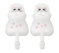Sahgsa Grucce appendiabiti con forte colla per cuscinetti, gatto dei cartoni animati, 2 pezzi, graziosi ganci da parete multifunzionali, per camera da letto, bagno (bianco)