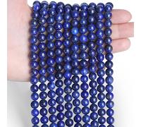 Sahoottie 100 pezzi di perle di lapislazzuli 6mm, perle bianche in pietra naturale con foro, perline rotonde in pietra preziosa blu per braccialetti, perline di pietra blu da infilare, fai da te