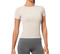 Sahunfri Camicia Sportiva da Donna a Manica Corta, Aderente, Traspirante e Morbida da Corsa Camicia Funzionale Camicia Sportiva Yoga Fitness Training (IT, Testo, L, Regular, Regular, Bianco)