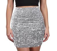 Sahunfri Gonna Paillettes Donna, Gonna Paillettes a Vita Alta Elasticizzata con Fodera per Feste di martedì Grasso e Ballo di Fine Anno (IT, Testo, XL, Regular, Regular, Grigio Argento)