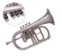 Sai - Corno musicale in nichel placcato in Sib, piatto, 4 valvole, con custodia rigida, bocchino argentato, strumento per principianti e professionisti