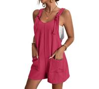 SaiDeng Salopette corte estive da donna, senza maniche, in cotone e lino, con tasche, casual, con bretelle, per tutti i giorni e le vacanze, Colore: rosa., L