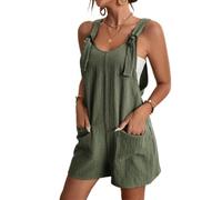 SaiDeng Salopette corte estive da donna, senza maniche, in cotone e lino, con tasche, casual, con bretelle, per tutti i giorni e le vacanze, verde militare, 3XL