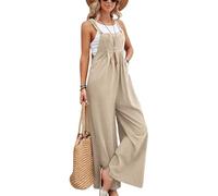 SaiDeng Salopette da donna estive con tasche - Baggy Jumpsuit Oversize Salopette - Comodi pantaloni con bretelle per il tempo libero e la vita quotidiana, cachi, S