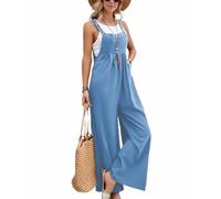 SaiDeng Salopette da donna estive con tasche - Baggy Jumpsuit Oversize Salopette - Comodi pantaloni con bretelle per il tempo libero e la vita quotidiana, Azzurro, M