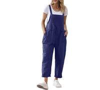 SaiDeng Salopette da donna estive, oversize, comoda vestibilità larga, con spalline regolabili, pantaloni larghi, Blu, XL