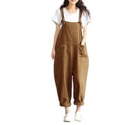 SaiDeng Salopette da donna estive, oversize, eleganti salopette con spalline in tessuto spazzolato, per il tempo libero, taglie forti, pantaloni lunghi estivi, cachi, 5XL