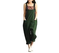 SaiDeng Salopette da donna estive, oversize, eleganti salopette con spalline in tessuto spazzolato, per il tempo libero, taglie forti, pantaloni lunghi estivi, verde, 5XL