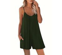 SaiDeng - Salopette da donna estive, senza maniche, con spalline e scollo a V, con tasche per il tempo libero e le vacanze, verde militare, M