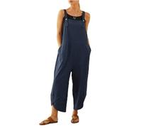 SaiDeng Salopette da donna estive - Tuta lunga con strisce e cintura - Tuta alla moda con tasche, senza maniche e comoda, Blu scuro, M