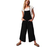SaiDeng Salopette da donna in denim, comoda tuta in cotone con tasche, modellante e casual, spalline regolabili, Nero , S