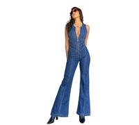 SaiDeng - Salopette da donna in denim, con scollo a V e schiena a cuore, senza maniche, con scollo a V, con scollo a V, senza maniche, con scollo a V, in cotone, Blu, M