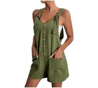 SaiDeng Salopette estive da donna, corte, in cotone senza maniche, con tasche, comoda tuta con spalline per tutti i giorni e le vacanze, verde militare, S