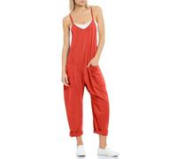 SaiDeng Salopette estive da donna, corte, senza maniche, con spalline sottili e gamba larga, comoda tuta con tasche per tutti i giorni e le vacanze, arancione lungo, M