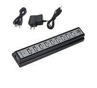 SaiDian Hub esterno USB 2.0 a 10 porte con adattatore di alimentazione ad alta velocità Expander multi-interfaccia USB Hub