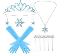 Saier tbo Set di 10 pezzi di costume da principessa Frozen con fiocco di neve, accessori con corona, orecchini a catena, guanti per donne, ragazze, compleanni, carnevale, cosplay