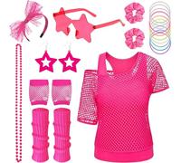 Saier tbo Set di 20 accessori per costume anni '80, da donna, kit per travestimento anni '80, con top a rete, scaldamuscoli, guanti a rete, per ragazze anni '80, feste a tema, discoteca, feste