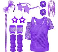 Saier tbo Set di 20 accessori per costume anni '80, da donna, kit per travestimento anni '80, con top a rete, scaldamuscoli, guanti a rete, per ragazze anni '80, feste a tema, discoteca, feste