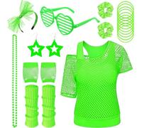 Saier tbo Set di 20 accessori per costume anni '80, da donna, kit per travestimento anni '80, con top a rete, scaldamuscoli, guanti a rete, per ragazze anni '80, feste a tema, discoteca, feste