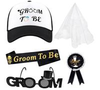 Saier tbo Set di 5 accessori per costume JGA per uomo con cappello + velo + occhiali + corsetto + tracolla per uomo cosplay party