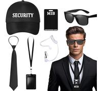 Saier tbo Set di 6 accessori per costume da uomo, colore nero, set di accessori per costume con cappello, cravatta, occhiali da sole, carta d'identità, porta carte con cordino, per uomini e donne, MIB