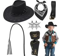 Saier tbo Set di 7 costumi da cowboy per bambini, set di accessori da cowboy, con cappello da cowboy, foulard, fondina per ragazzi, ragazze, carnevale, cosplay, Halloween, feste (nero)