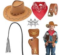 Saier tbo Set di 7 costumi da cowboy per bambini, set di accessori da cowboy selvaggio western cowboy con cappello da cowboy, foulard, fondina per ragazzi, ragazze, carnevale, cosplay, Halloween