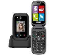 SAIET Prime GPS Cellulare per Anziani 4G con Tasto SOS, Localizzazione GPS, Doppio Display e Audio Potenziato, con Base di Ricarica e Torcia LED - Facile da Usare, Sicuro e Affidabile - Nero