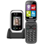 SAIET Prime GPS Cellulare per Anziani 4G con Tasto SOS, Localizzazione GPS | Telefono con Doppio Display e Audio Potenziato, Base di Ricarica e Torcia LED, Facile da Usare, Sicuro e Affidabile - Silver